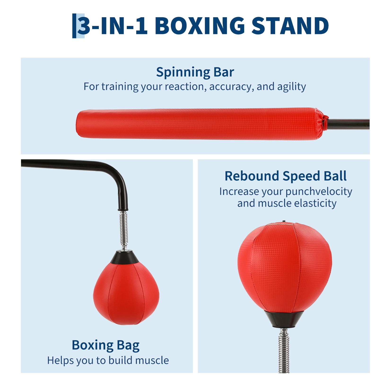 Freestanding Boxing Re-flex Bag with Speed Ball & Rotating Bar, Adjustable Height Punching Bag with Suction Base, Boxing Training Equipment for Adults & Teens