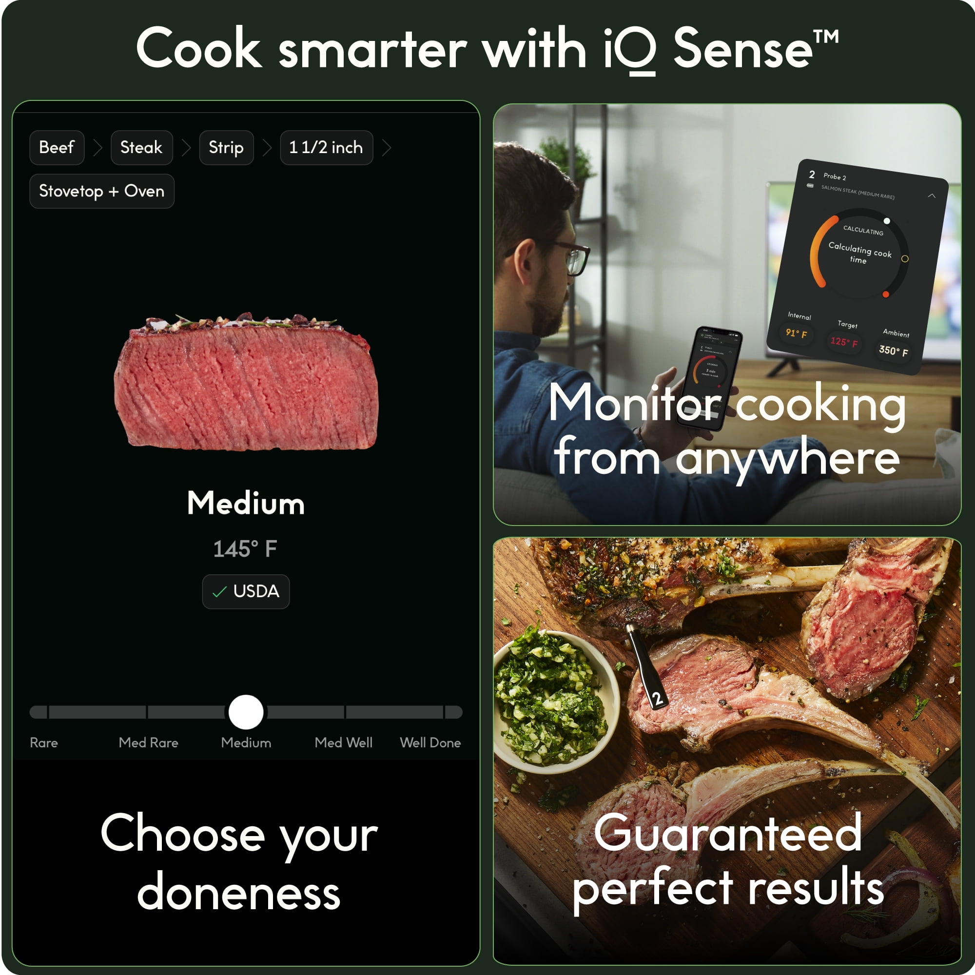 CHEF iQ Sense Smart Wireless Ultra-Thin Meat Thermometer, Unlimited Range, Bluetooth & Wifi, - 2 Probe Set with Smart Hub