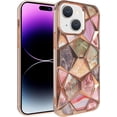 thumbnail image 2 of Compatible with iPhone 15 Plus Shiny Plating Marble Case with Detachable Glitter Paper for Women Men Fashion Luxury Electroplated Soft TPU Camera Protection Shockproof Phone Cover, Gold, 2 of 12