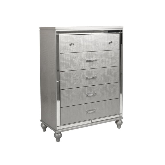New Classic Furniture Valentine Wood Chest with 5 Drawers in Silver