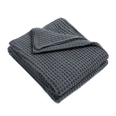 Homgreen Cotton Waffle Weave Blanket King Luxury Decorative Soft Breathable Skin-Friendly Blanket - Perfect Textured Blanket Layer for Couch Bed Sofa 51.1"x59"