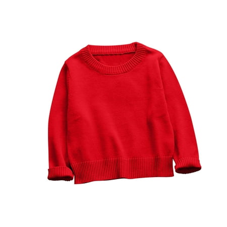 

Kids Little Boys Girls Sweaters Crewneck Long Sleeve Knitted Pullover Tops Fall Casual Loose Fit Solid Color Warm Shirts