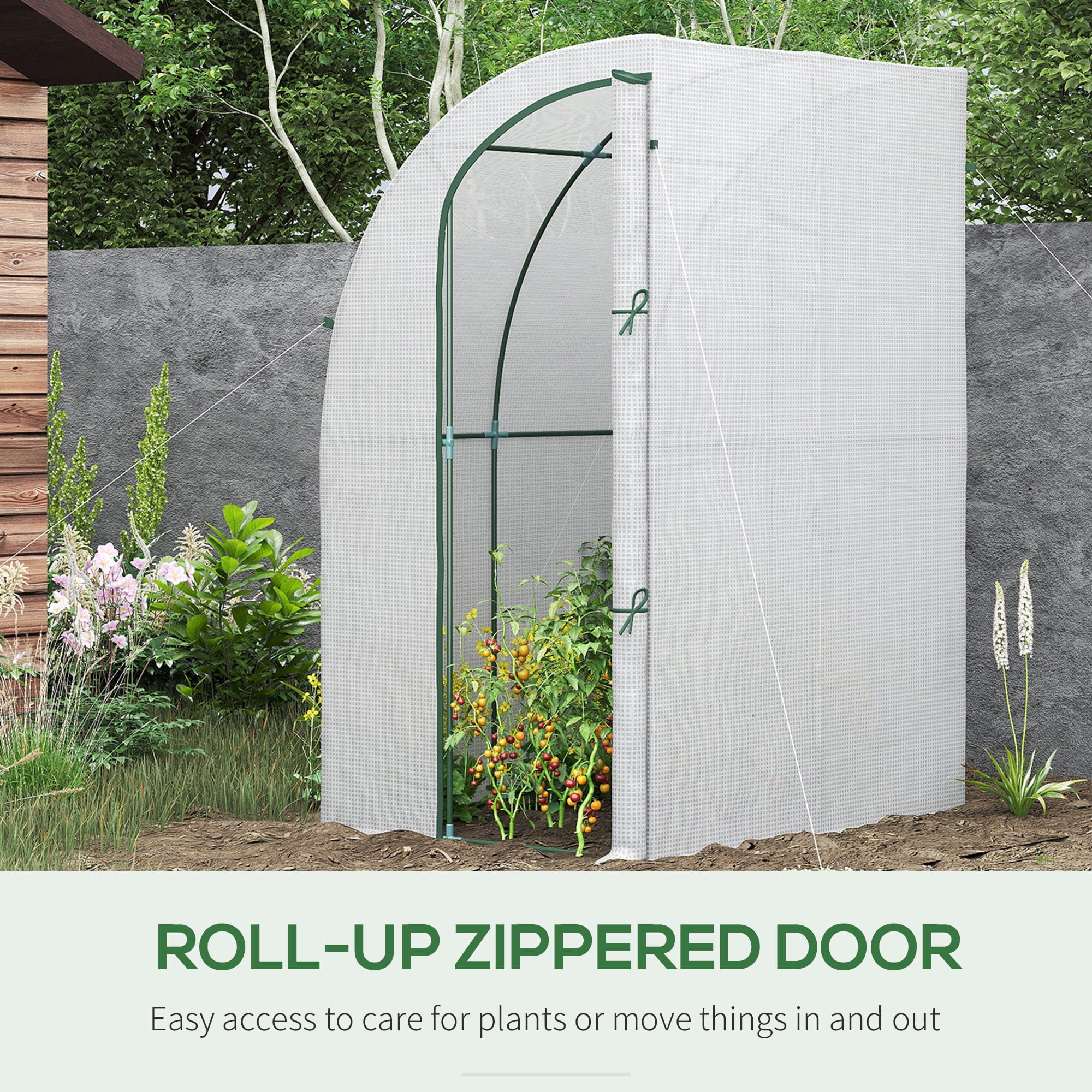 Outsunny 5' x 4' x 7' Outdoor Lean to Greenhouse, Walk-In Green House Plant Nursery with Roll-up Window, PE Cover, White