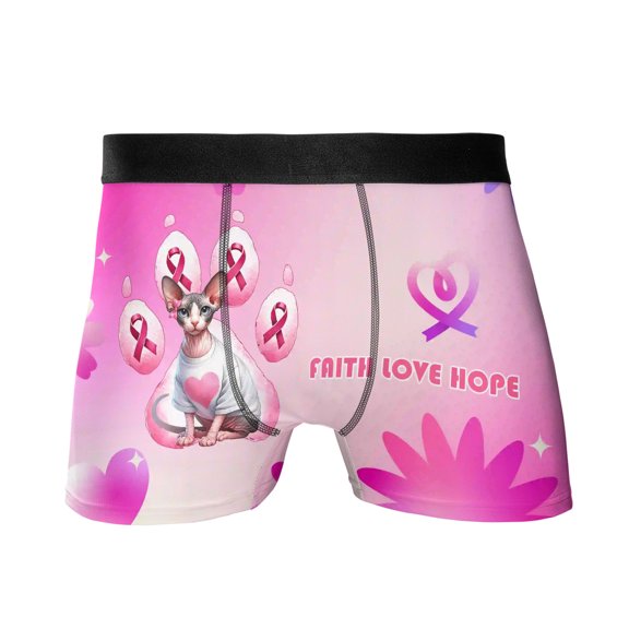Faith Love Hope Sphynx Breast Cancer Awareness Survivor All Over Print Boxer Briefs Underwear for Men Dad Cat Lover Kitten Owner Gifts Idea - 02017
