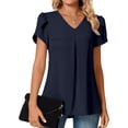 thumbnail image 2 of Women's Summer Tunic Tops Dressy Casual Chiffon Blouses Plus Size V Neck Short Sleeve T-Shirts Navy L, 2 of 5