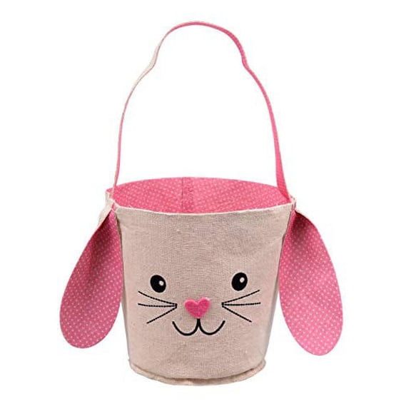 Easter Basket with Bunny Ears and Handle for Toddler Boys or Girls (Pink)