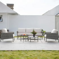 GRANDPATIO 5-Piece Furniture Set, Cotton Rope Outdoor Conversation Set with Deep Seating, Thick Cushions, Water-Resistant, 2 Coffee Tables, Backyard/Porch