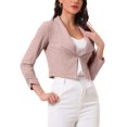 thumbnail image 4 of Chaqueta de mujer Allegra K con solapa muestrada y mangas fruncidas, blazer de negocios recortado L color rosa polvo, 4 of 6