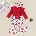 thumbnail image 4 of Otqutp Children's Girls Valentine's Day 3 Piece Suit Long Sleeve Love Printed Clothes Set Baby Cute Bodysuit Solid Color Ruffle Back Dress with Hairband(2-Red,0-3 Months), 4 of 8