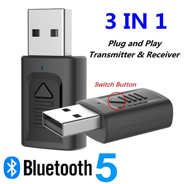 4-en-1 USB Bluetooth 5.0 Émetteur Récepteur Adaptateur Sans Fil Stéréo  Audio 3,5 Mm aux Jack pour TV Voiture Kit 