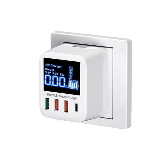 40W USB Wall Charger 4 Port With LED Display QC3.0 PD3.0 USB Fast Charger ,Ultra Powerful