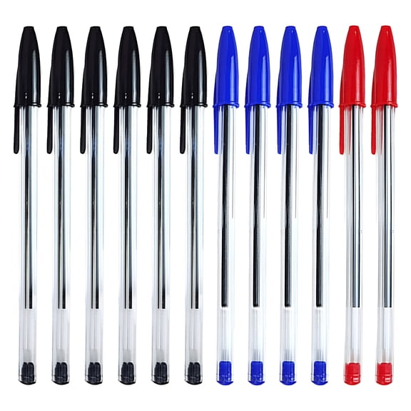 CCOCC 12-Pack Ballpoint Pens Red,Black & Blue Ink (1ml) Tri-Color Ballpoint Pens Set Multi-Color Pens,Smooth Writing Point Pens Convenient Multi-Color Pens Journaling Fine Point Pens for Home(Clear)