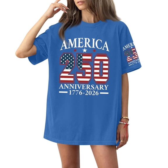 USA Flag Oversized Tshirts for Women 4th of July Tshirt Independent Day Outfits Patriotic 250 Anniversary 1776-2026 Graphic Tee