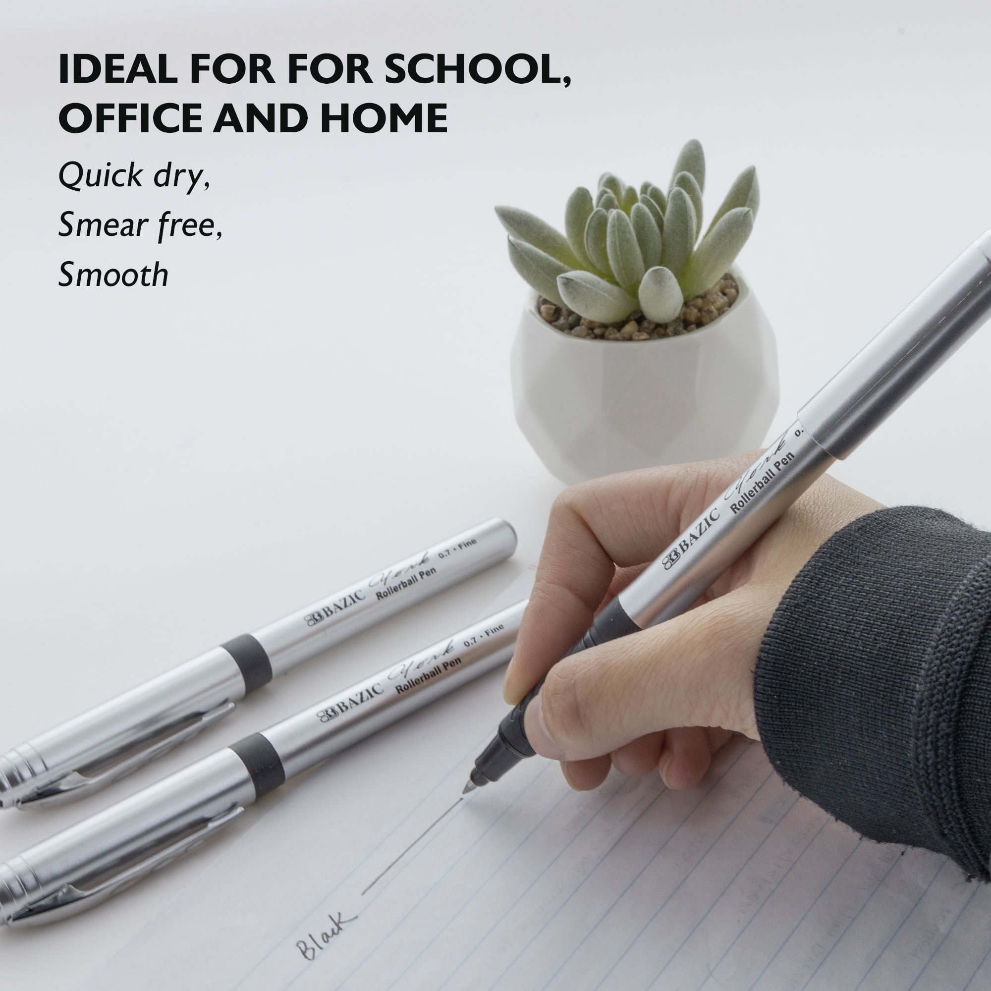 BAZIC York Black Color Rollerball Pen 0.7mm w/ Regulator, (3/Pack), 24-Pack