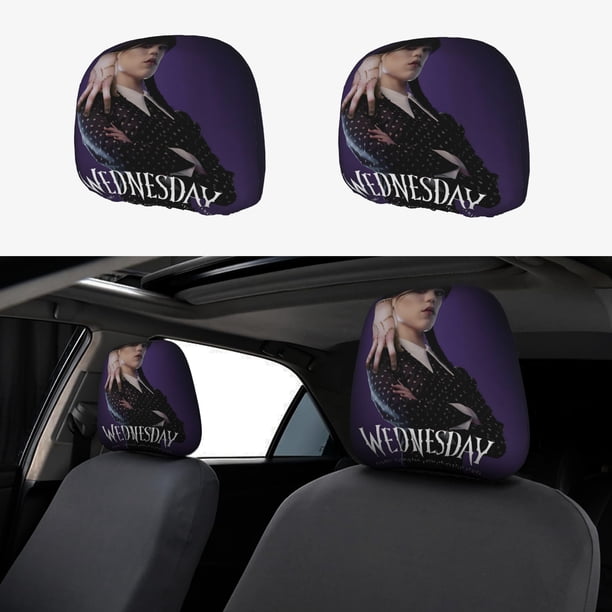 Miércoles Funda Protectora Universal para Reposacabezas de Coche, Funda Elástica para Reposacabezas de Asiento de Auto, Funda de Tela Antipolvo, Accesorios de Interior 2 Piezas