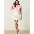 thumbnail image 2 of DARING DIVA Women's Puff Sleeve Peter Pan Collar Tie Neck Button-Up Shirt L Pink, 2 of 6