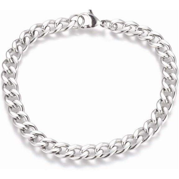 1pc Tarnish Resistant Unisex 304 Stainless Steel Curb Chain/Twisted Chain Bracelets with Lobster Claw Clasps Stainless Steel color 8-1/2 inch(21.5cm)