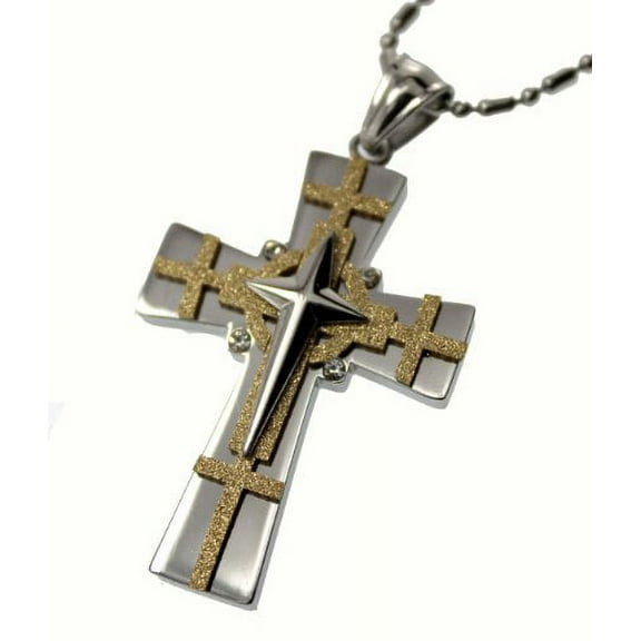 R.H. Jewelry Stainless Steel Pendant Two Tone Cross For Men and Women