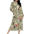 thumbnail image 3 of Aboser Zip Front Housecoat for Women Long Sleeve Soft Nightgown Robe Vintage Floral Graphic Sleepwear Casual Full Length Loungewear Lightweight Bathrobe with Side Pockets, 3 of 9