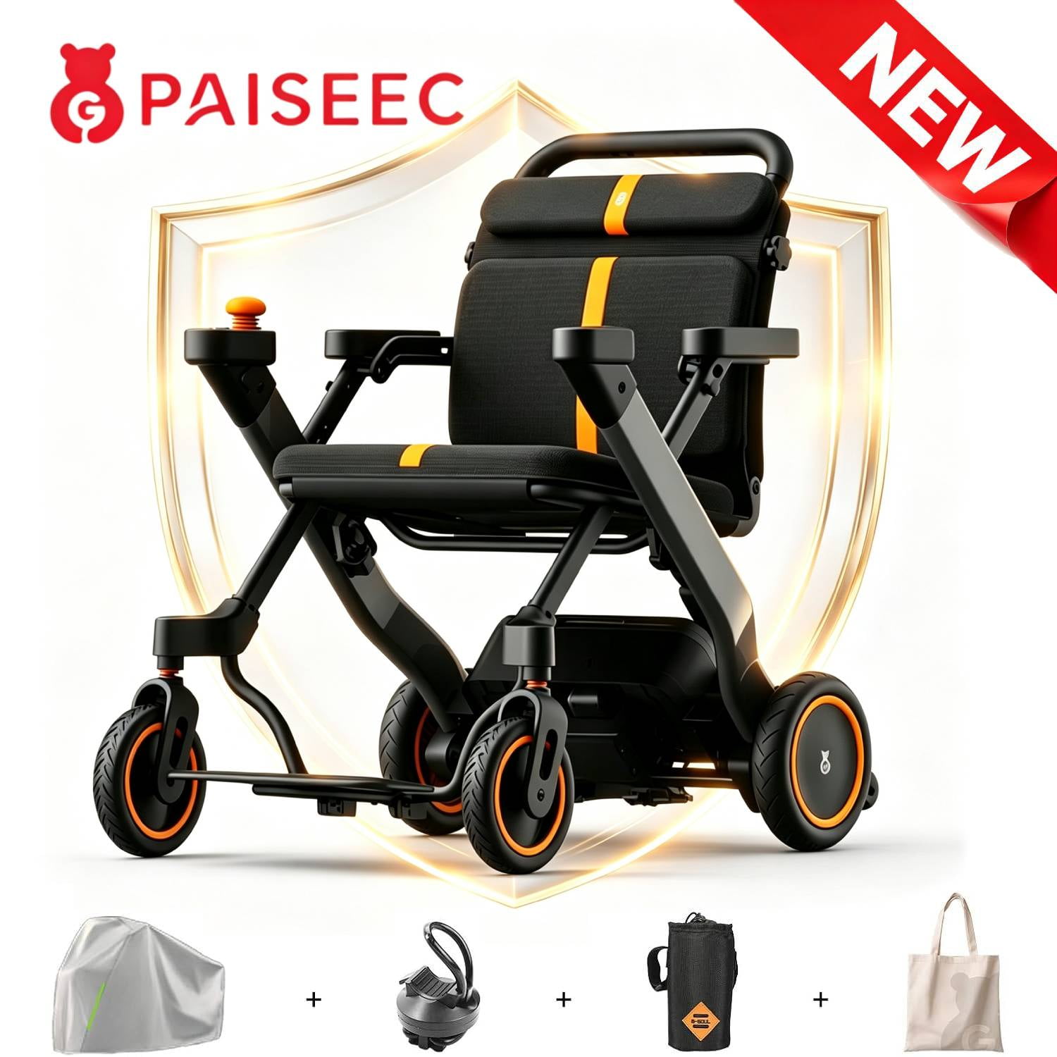 PAISEEC 2IN1 Foldable Lightweight Heavy Duty Electric Wheelchair 300 lbs Max Load 400W 18 Miles, AI Smart Safety, Airline Approved