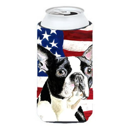 

USA American Flag With Boston Terrier Tall Boy bottle sleeve Hugger - 22 To 24 oz.
