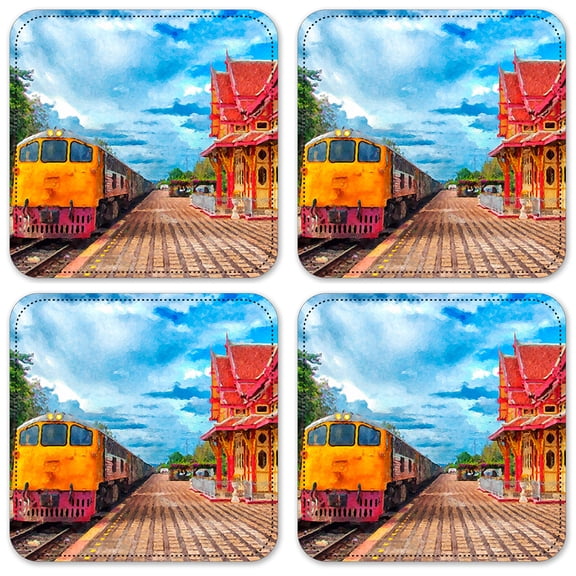 Vinyl Drink Coasters - Set of 4 - Train Painting