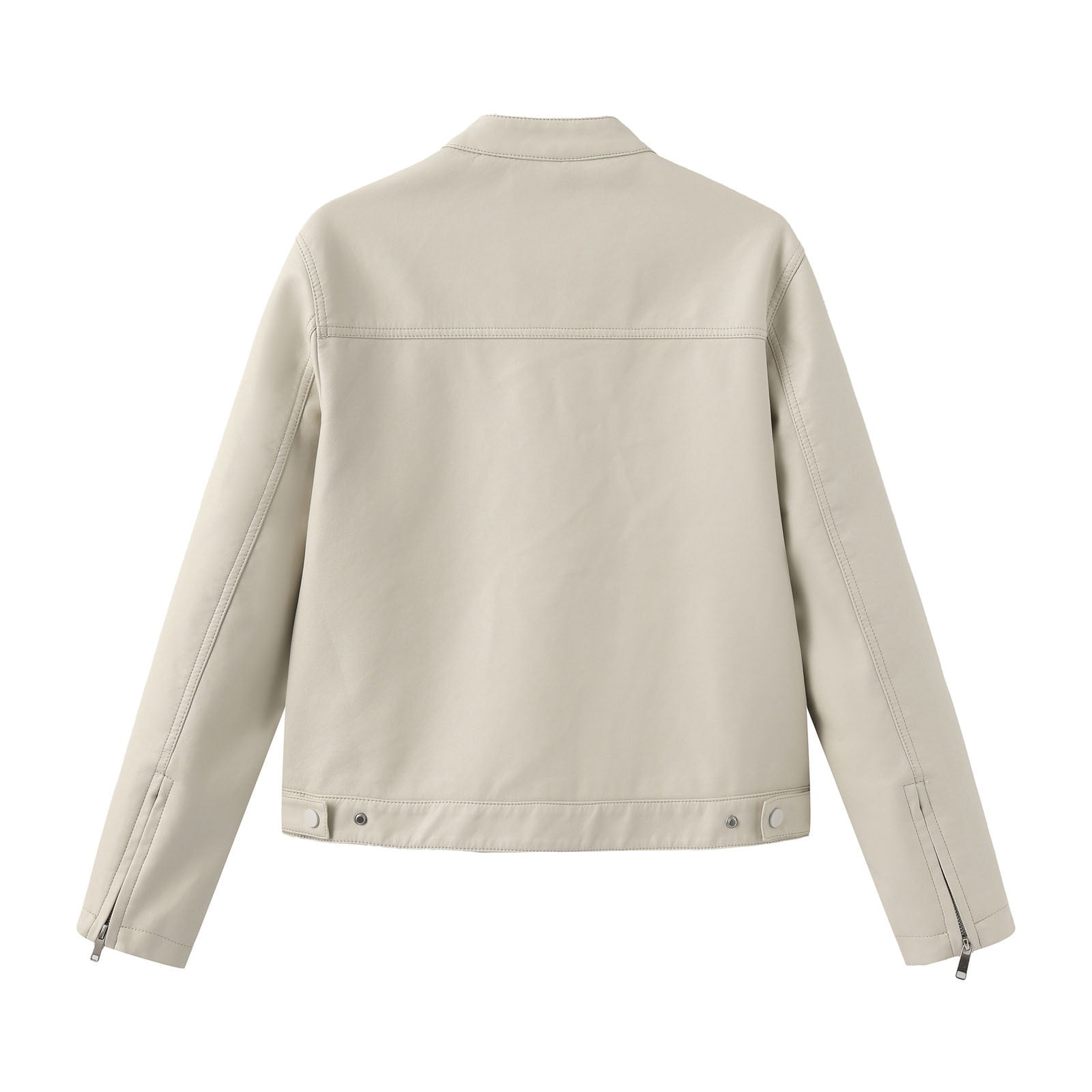 Faux Leather Jacket Womens Motorcycle Racing Bomber Coat Pockets Long Sleeve Zipper Retro Moto Biker Outfits (M, Beige)