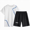 thumbnail image 2 of KPOPLK 2PCS Boys Shorts Sets - 2 Piece Dry Fit Short Sleeve Crewneck Graphic Tee and Performance Shorts for Boys Size 9-10 Years,White, 2 of 4