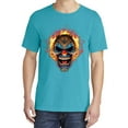 thumbnail image 2 of Wild Bobby, Flaming Laughing Fierce Clown, Streetwear, Garment-Dyed Washed Look Short Sleeve T-Shirt, Blue Lagoon, Small, 2 of 3