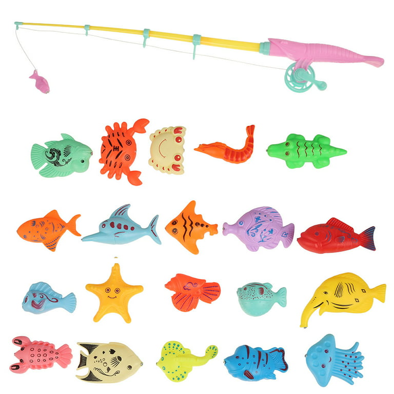 MTFun 22PCS Magnetic Fishing Toy Set For Kids Baby Bath Time Fishing Game  Set With Plastic Fishing Rod Toddler Education Model Kit Best Baby Gifts