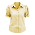 thumbnail image 5 of hoksml Women's Gingham Button-Down Shirt, Collared Puff Short-sleeved Blouse with Pocket, Casual Plaid Daily Office Wear Top, 5 of 7