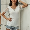 thumbnail image 6 of safuny Women's Trendy Lace Crochet Tops Solid Tops Short Sleeve Tees V Neck Shirts Swiss Dot Vintage Clothing Fashion Summer White XL, 6 of 9