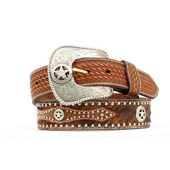 Nocona Belt Ceinture pour Hommes Western en Cuir de 38 Pouces, Étoile pour Cheveux, Concho, Brun