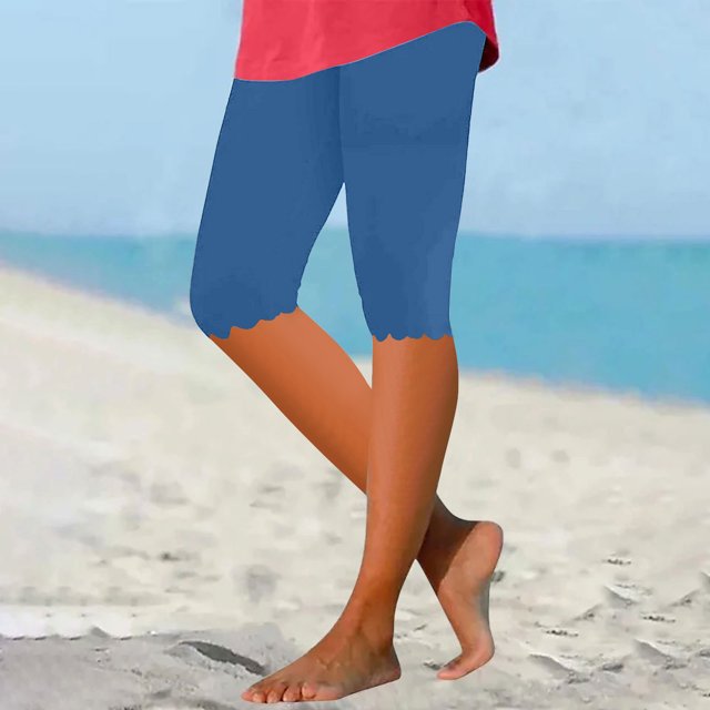 Puntoco Leggings Ajustados De Color Liso De Verano De Cintura Alta Para Mujer Azul S, Regalo Para Mujer
