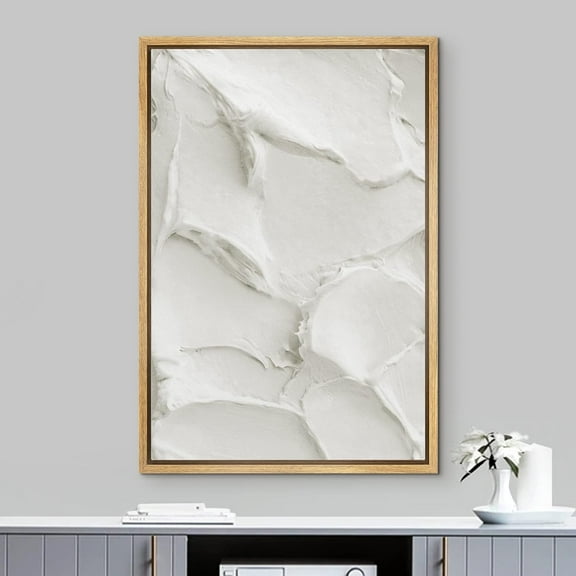 PixonSign Framed Wall Art Geometric White Minimal Paint Stroke Waves Abstract Shape Paintings Minimalism Modern Art Decor Contemporary Canvas Prints Fine Art for Rooms - 24"x36" Natural