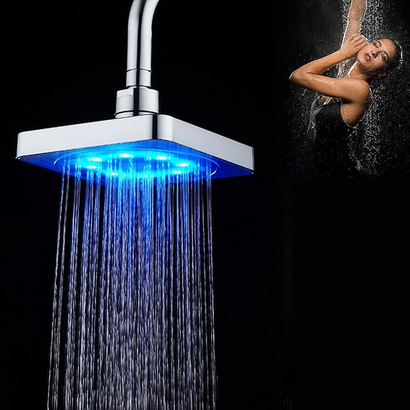 XMZHOU 7 Colors Changing LED Shower Head, 6 Inch Square High Pressure Light Up Rainfall Shower Head For Bathroom