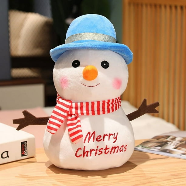 Bufanda y sombrero vestidos lindos y esponjosos, muñeco de nieve de peluche, regalos de Navidad, decoraciones, juguetes