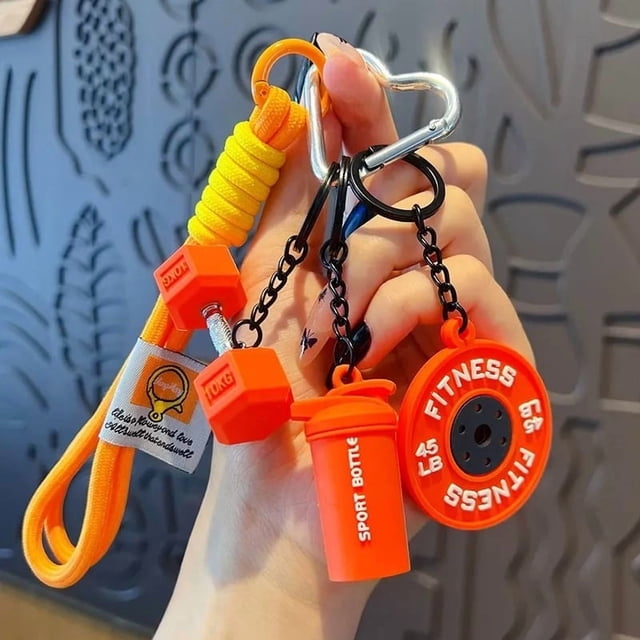 Juego de llaveros de fitness, llavero deportivo con mancuernas, mancuerna de entrenamiento deportivo, taza de agua, gimnasio, periférico, regalo, mochila colgante