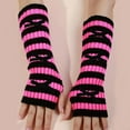 thumbnail image 3 of Chuancc Women's Long Fingerless Gloves - Warm Windproof Y2k Heart Print Knit Arm Sleeves Fingerless Mittens Hot Pink One Size, 3 of 5