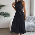 thumbnail image 7 of Kaemgyyd Elegant Dress for Women Crew Neck Sleeveless Pleated Maxi Dress Tie Waist Flowy Wedding Guest Dress for Party, 7 of 7
