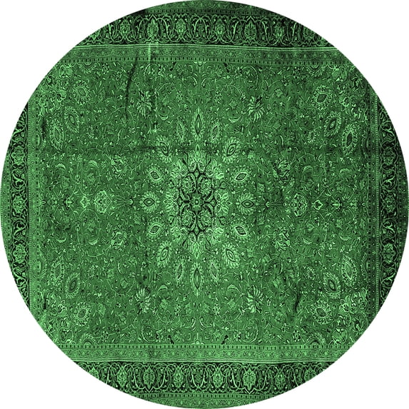 Ahgly Company Indoor Round Medallion Emerald Green Traditional Area Rugs, 8' Round