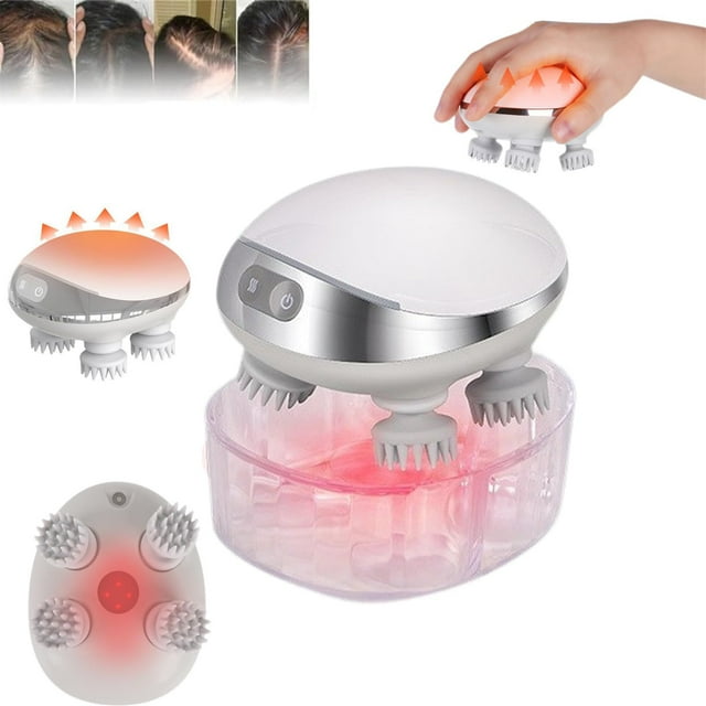 Masseur Électrique Portable pour Cuir Chevelu - Design Apaisant avec Fonction de Soin des Cheveux Rouges pour Nutrition Quotidienne du Cuir Chevelu et des Cheveux, Aide Ménagère Blanche