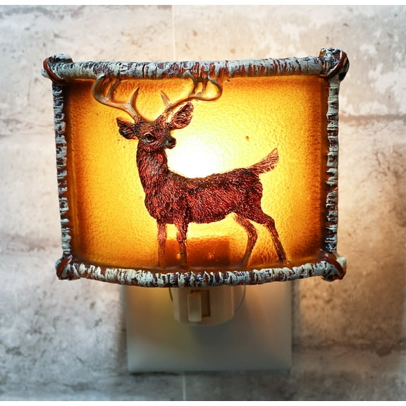 Rustic Western Stag Deer Elk Antlers Faux Birchwood Wall Plug In Night Lights