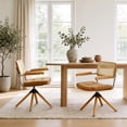 thumbnail image 2 of Art Leon Mid Century Accent Desk Chair No Wheel,PU Leather Rattan Back with Beech Wood Legs,Brown, 2 of 6