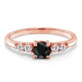 thumbnail image 2 of Gem Stone King 18K Rose Gold Plated Silver Black Sapphire and White Lab Grown Diamond Engagement Engagement Ring for Women (0.84 Cttw, Round 5MM, Gemstone September Birthstone, Size 8), 2 of 5
