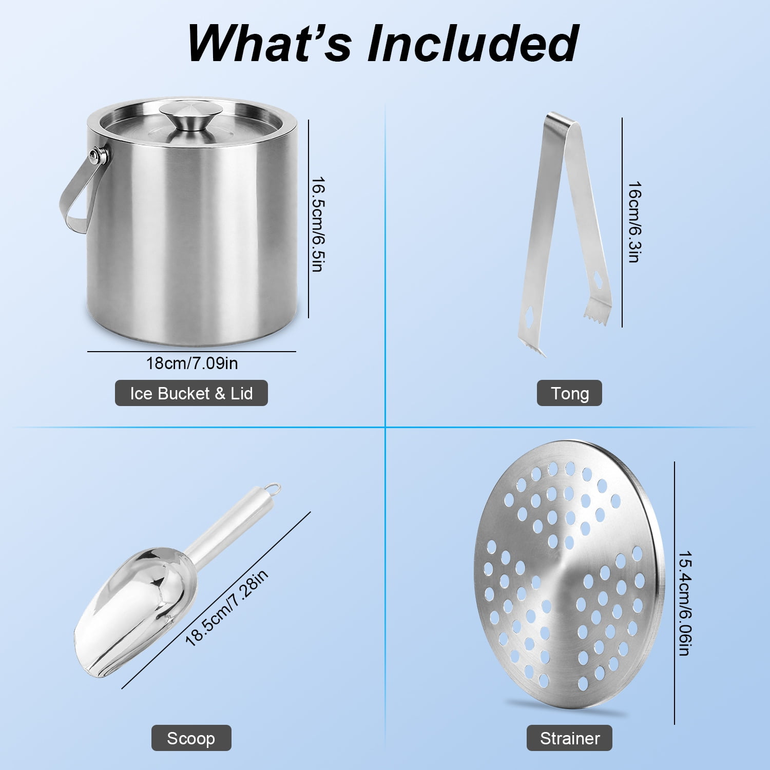FENGFAN 3L Insulated Ice Bucket, Double-Wall 304 Stainless Steel Ice Holder with Accessories for Party Bar Use