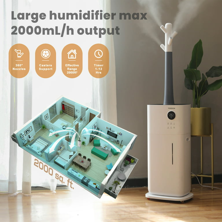 YOKEKON 3.4 Gallons Cool Mist Ultrasonic Tower Humidifier with Adjustable  Humidistat for 500 Cubic Feet