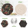thumbnail image 5 of 6 Pcs Drink Coasters with Holder 3.94in Woven Coasters for Drinks Red Holly Berries Pattern Coaster Set for Protection Table, 5 of 7