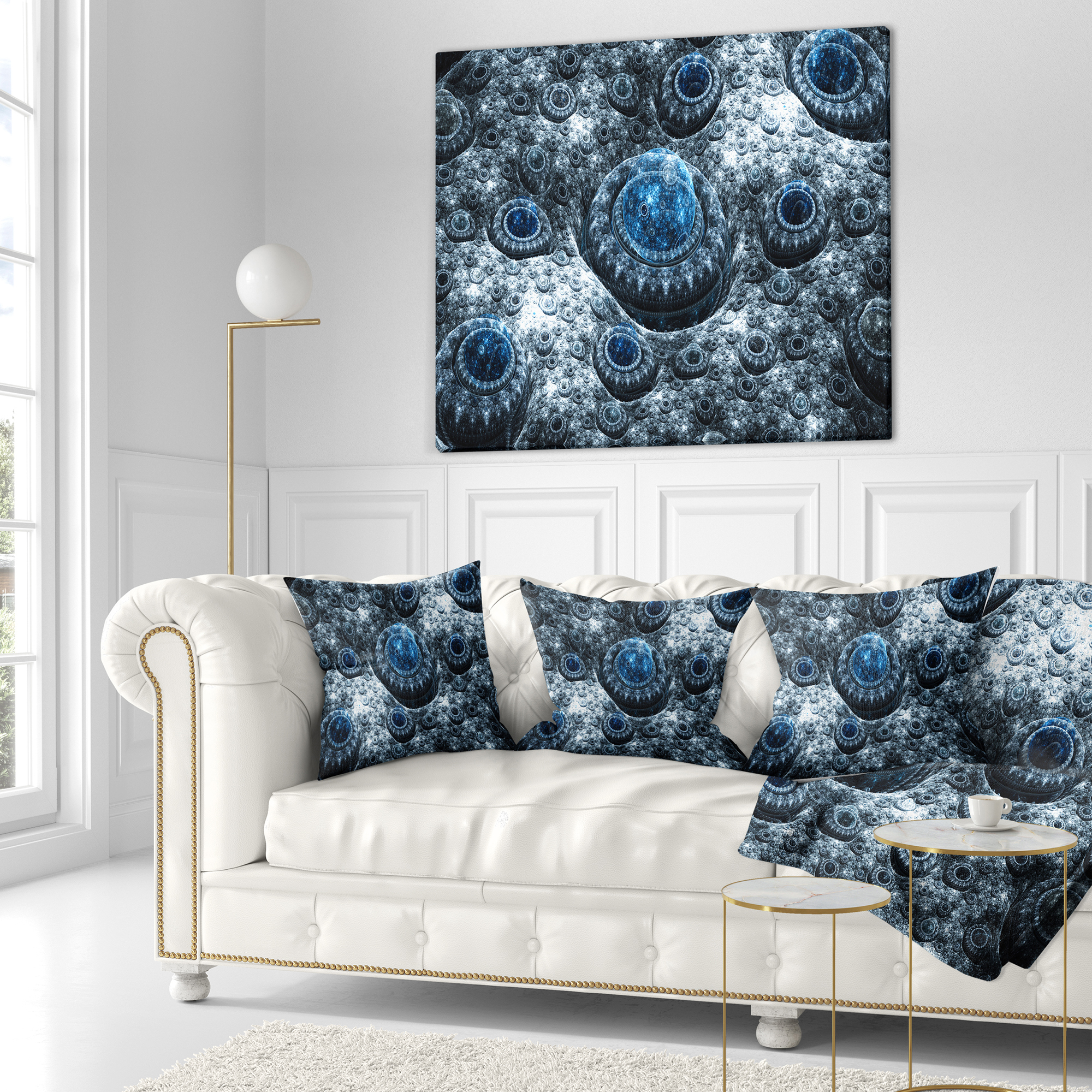 Designart Blue Fractal Exotic Planet - Abstract Throw Pillow - 16x16