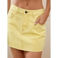 thumbnail image 5 of Light Yellow Denim Mini Skirt High Waist A-Line With Front Pockets, 5 of 30